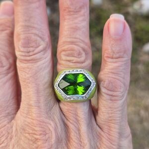 Vintage Signed 925 LGA Lauran G Adams Geometric  Peridot Enamel Dome Ring 7